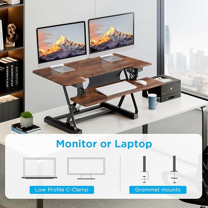 46" Electric Standing Desk Converter, Dyropcurv Series Height Adjustable Computer Desk Ergonomic Home Office Desk for Adults, Sit to Stand Desk with Quiet Motor, Vintage Brown