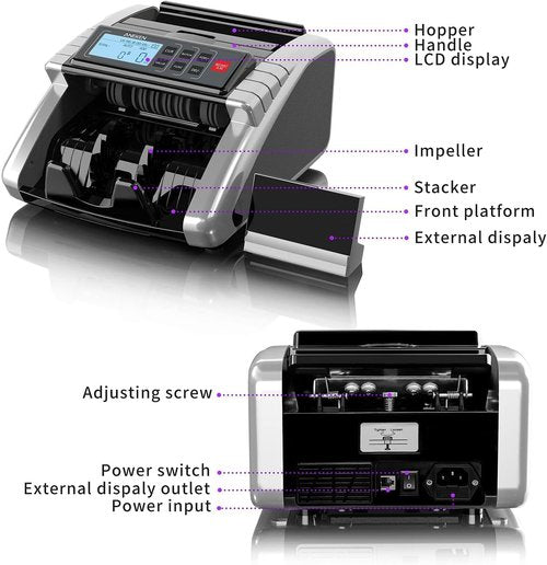 Aneken Money Counter Machine - Accurate Bill Detection with LCD Display | Value Count for Dollar & Euro