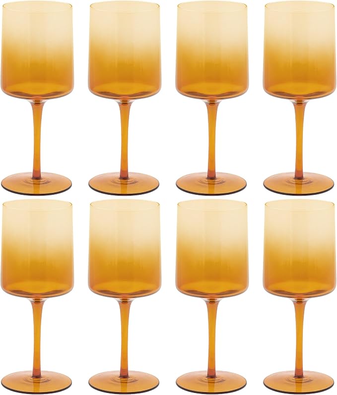 Karma Mid Century Wine Glass Amber Set Of Eight