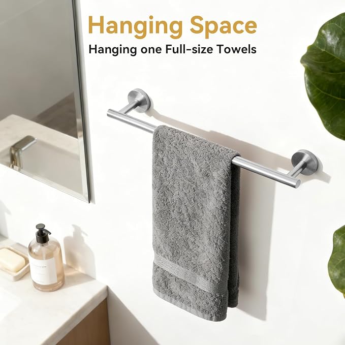 Brushed Nickel Towel Bar, 18 Inch Bathroom Towel Rack, Towel Holder Wall Mounted, Thicken SUS304 Stainless Steel Towel Rod Modern Home Decor (Total Length 20 Inch)