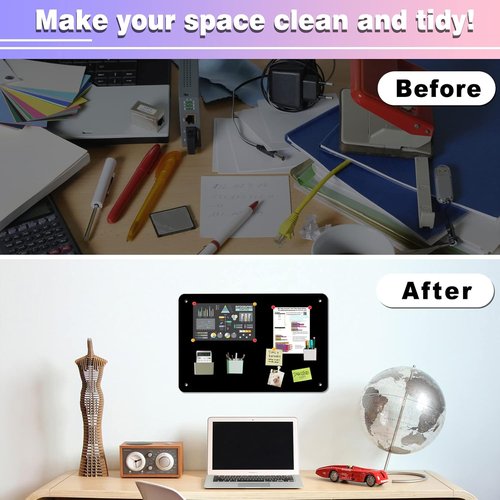 Magnetic Board by 2Pack - 17.5" x 11.4" Black Magnet Bulletin Board for Notes & Photos | Includes Dual Lock Tape & Screws