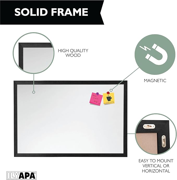 Ilyapa Extra Large Dry Erase Board for Wall - Wood Framed Magnetic White Board - 24 x 36 Inches Decorative Wall Hanging Menu Whiteboard - Black