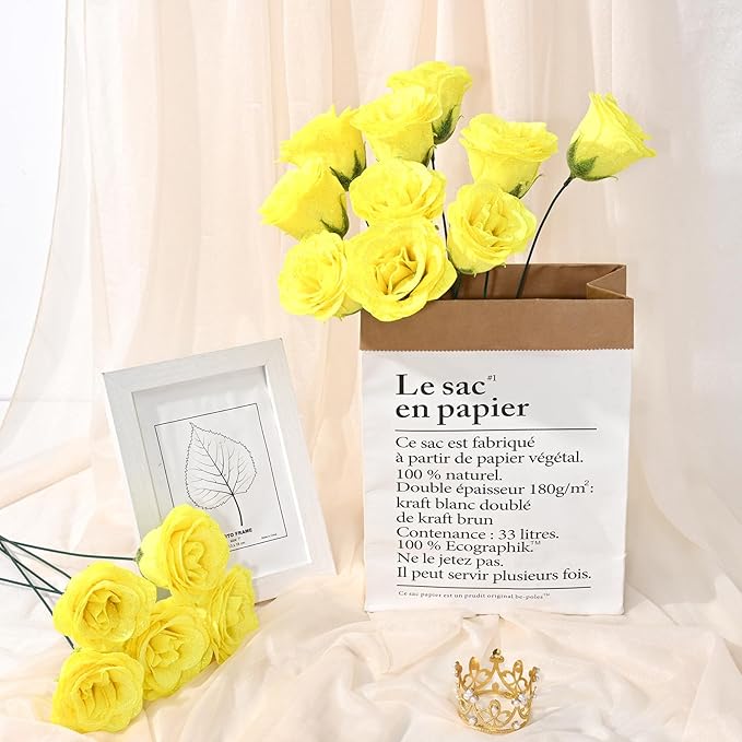 Waipfaru Glitter Roses Bouquet, DIY Fake Flowers Bouquet, Yellow Artificial Flower for Mothers Day Gifts, Valentines, Anniversary, Engagement, Wedding, 24 Pcs