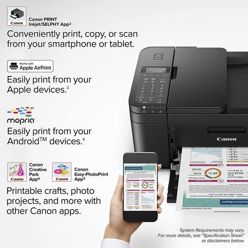 Canon PIXMA TR4720 All-in-One Wireless Color Inkjet Printer - Print, Copy, Scan, Fax | 4800 x 1200 dpi, Black