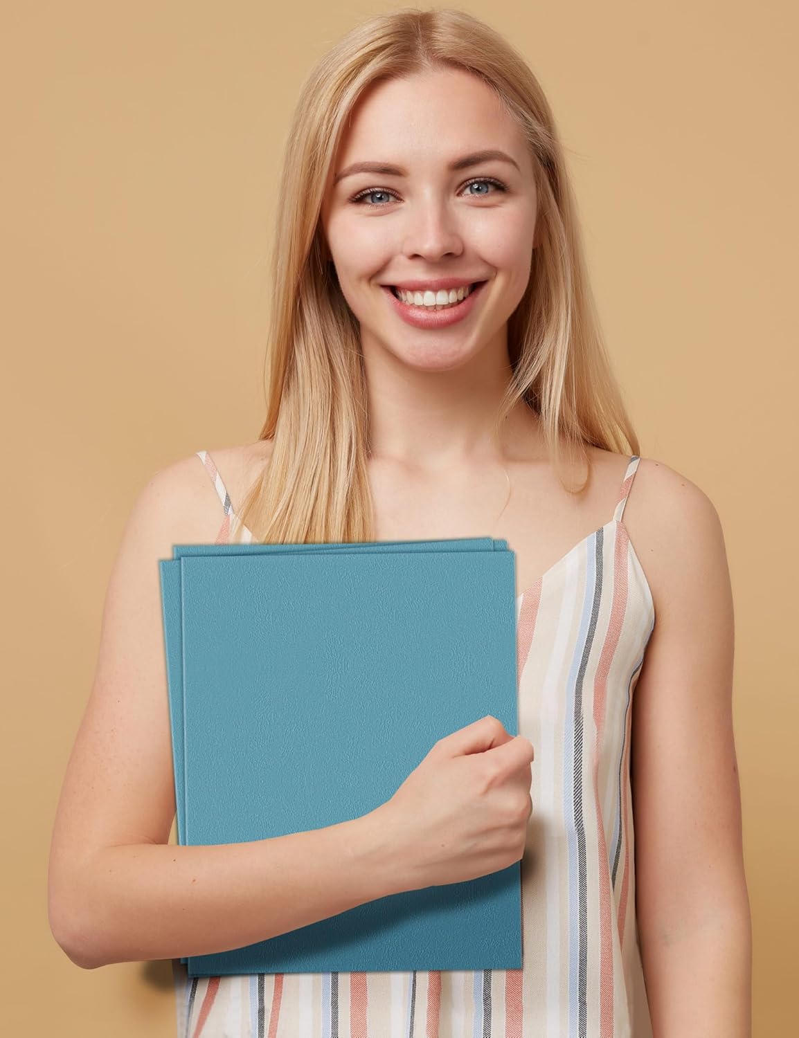 SUNEE 2 Pocket Folders - 25 Pack in Warm Blue | Letter Size Textured Paper for School & Office