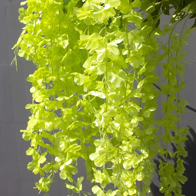 12 Pack Artificial Flowers Silk Wisteria Vine Ratta Hanging Flower (Green)