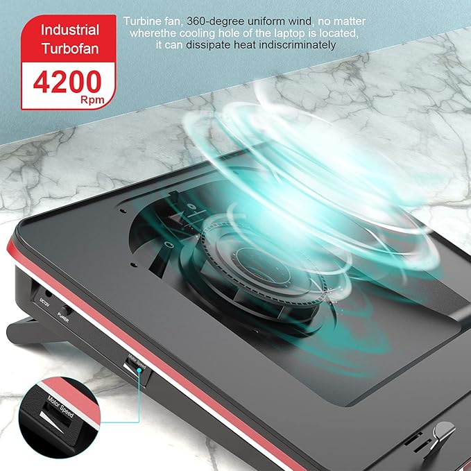 IETS GT500 Powerful Turbo-Fan (4200 RPM) Laptop Cooling Pad with Infinitely Variable Speed,Seal Foam for Rapid Cooling Gaming Laptop,Dust Filter for Protect Laptop,13-17.3inch Laptop Cooler