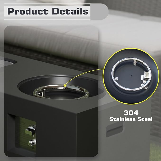 2-Piece 48" Rectangular Propane Fire Pit for Outside Patio with Hidden Tank Table & Ice Bucket, 50,000 BTU Fireplaces with Lid, Glass Rocks, Cover(Black w/Ice Bucket)