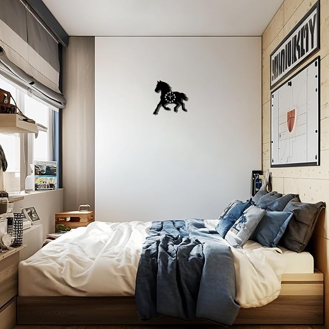Horse Wall Clock Irregular Shape Decorative Wall Clock Non-Ticking Clock for Home Office Decoration, 13.15×12.99 inch
