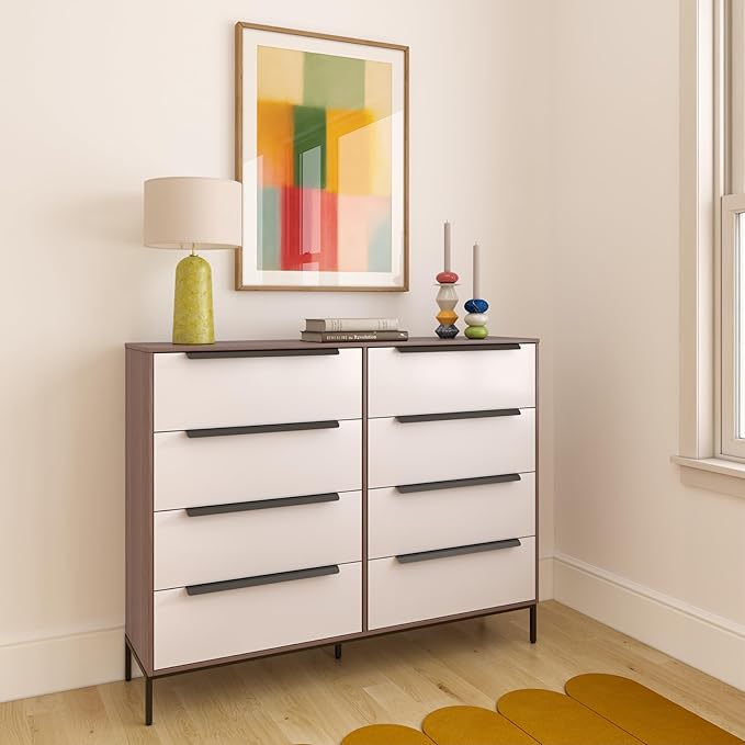 Lira Premium Fabric Dresser - Solid Wooden Frame, 8 Spacious Sag-Proof Drawers with Sleek Metal Handles - Premium & Durable Storage Solution for Your Home (Dark Brown)