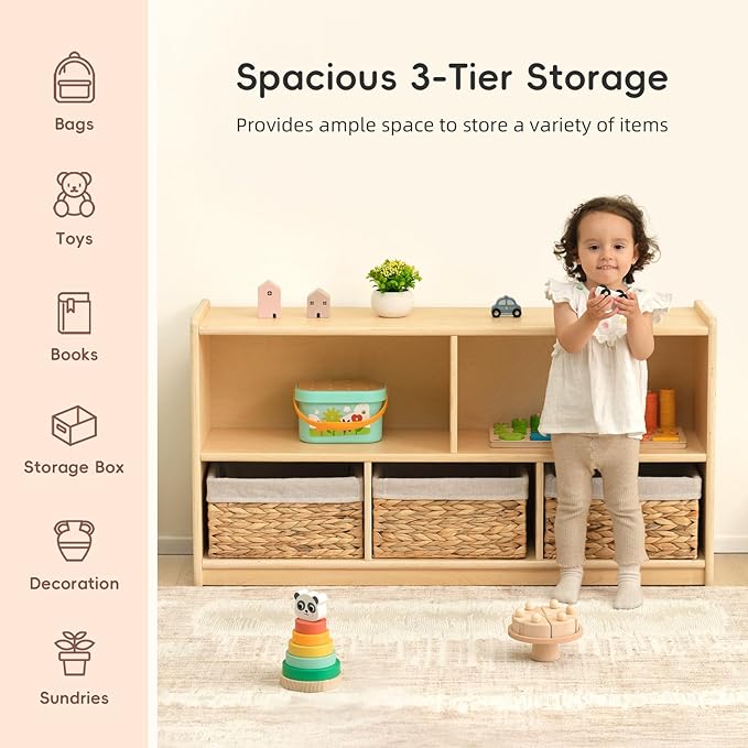 OOOK 5-Compartment Wooden Storage Cabinet, Montessori Shelf for Toy Organizers and Storage, Kids Classroom Organizer, Playroom, Daycare and Preschool Shelf