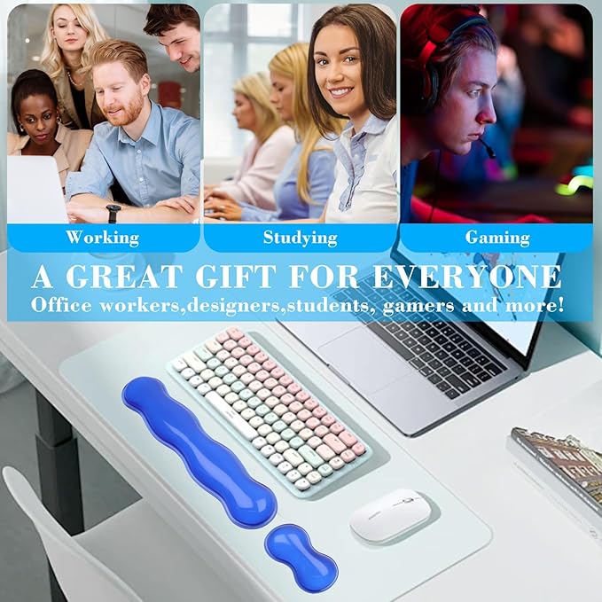 Gel Wrist Rest for Keyboard and Mouse, Wrist Rest for Keyboard, Mouse Wrist Support, Pain Relief, Cool Touch, Non-Skid, Keyboard Wrist pad