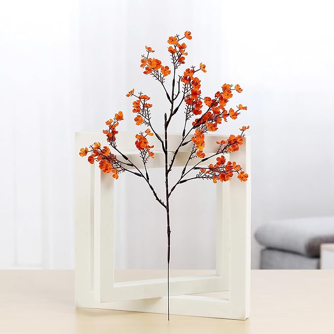 JAKY-Global Babys Breath Silk Artificial Flowers Bulk with Vase 10pcs for Fall Decor Fake Flower Bouquet Bulk for Home Kitchen Indoor Bouquet Floral Arrangement Table Centerpieces Party Decor(Orange)