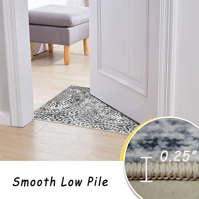 vivorug Round Rug 6ft Vintage-Inspired Round Area Rug Non-Slip Indoor Carpet for Living Room Bedroom Entryway, Stain Resistant Home Decor Circle Rug, Grey Medallion