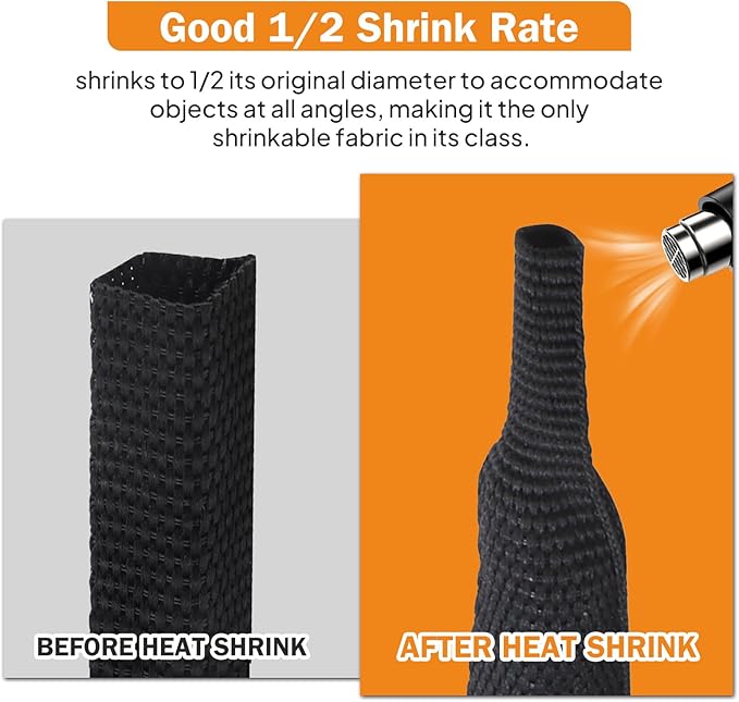 FOURUB 2:1 Ratio Flat Heat Shrinkable Braided Sleeving,Electrical Insulating Tubing,Durable Automotive Fabric Harness Shrinking Sheath (1/4"-30ft)