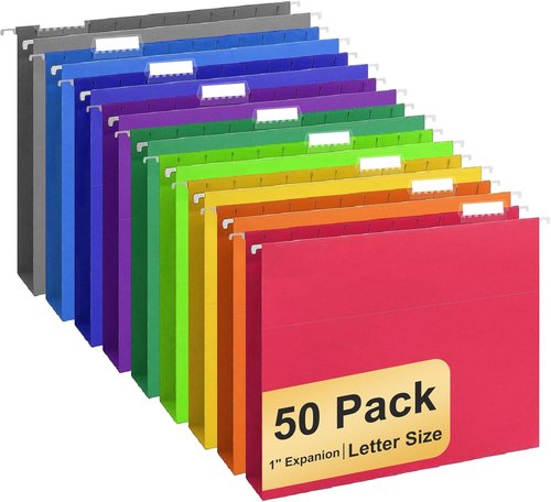 Organize Your Space with Skiennix Hanging File Folders - 50 Pack, Letter Size, 10 Vibrant Colors