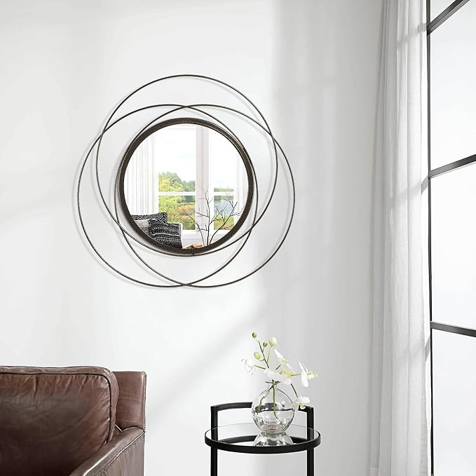 Circle Mirror for Wall with Iron Metal Wire Frame Wall-Mounted Mirror for Home Decor Living Room Bedroom Bathroom Entryway Large Brass 24" x 24"