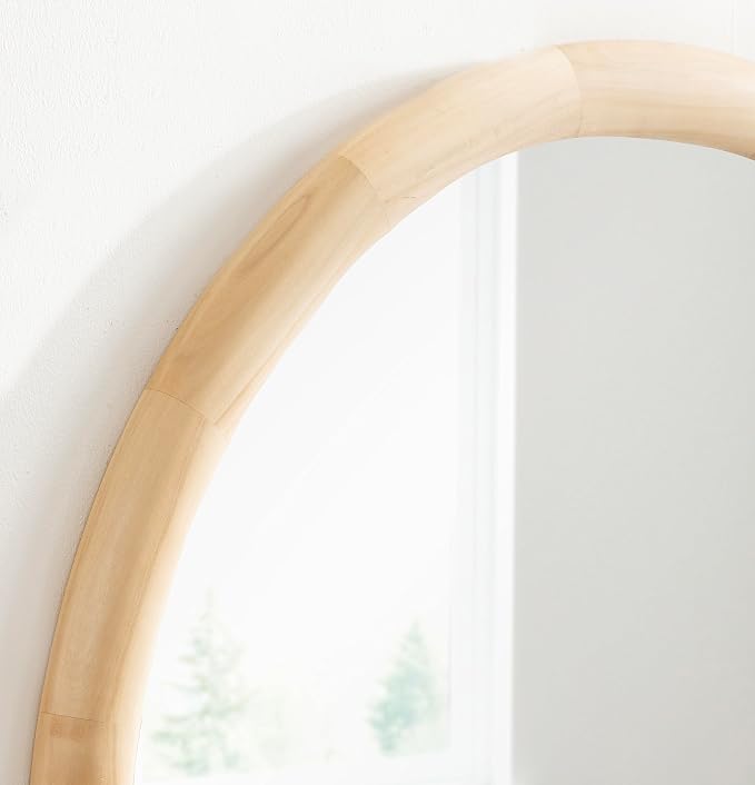 Kate and Laurel Dessa Modern Round Wooden Wall Mirror; 32 Inch Diameter; Natural; Transitional Circle Bathroom Vanity Mirror with Chunky Rounded Profile and Solid Poplar Wood Frame