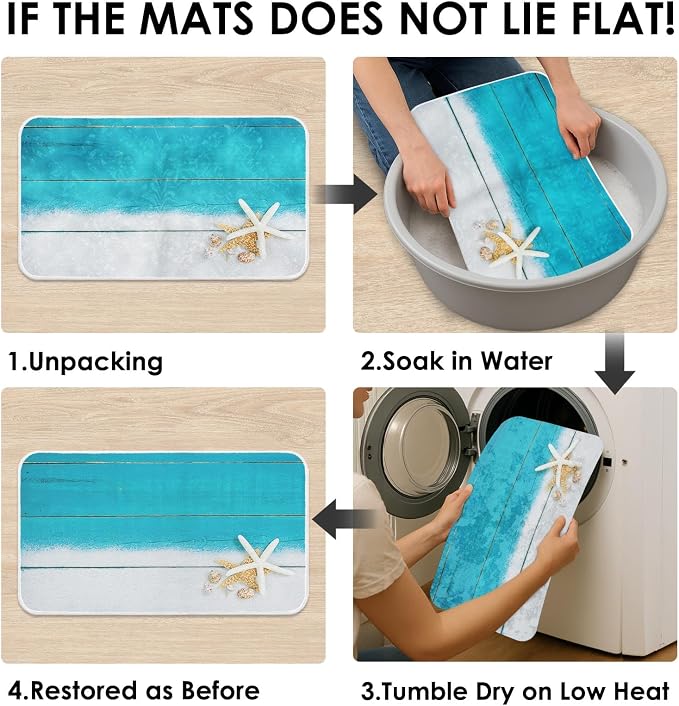 Britimes Bath Mat for Bathroom Beach Starfish Sea Washable Floor Rug Carpets Floor Mat Bathroom Decorations 16x24 inches for Kitchen Bedroom Indoor