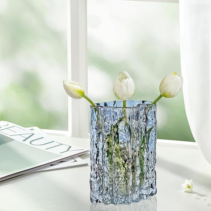 Aoderun Glass Vase Crystal Vase Heavy Duty Large Flower Vase for Dining Table Kitchen Office Home Shelf Wedding Living Room Centerpieces(Grey)