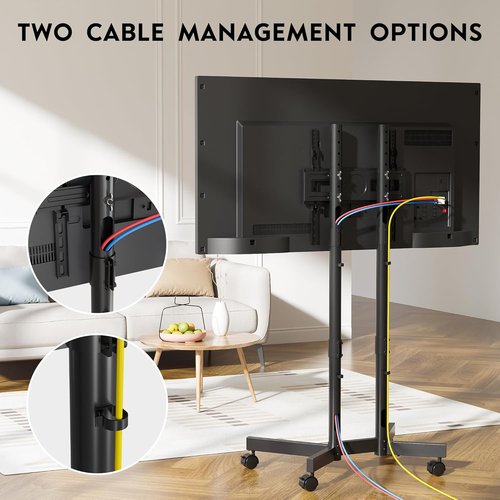 BONTEC Rolling TV Stand - Height Adjustable Mobile Cart for 32-75 Inch TVs | Supports Up to 110lbs, Dual-Column Design