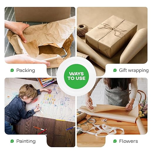 Brown Kraft Paper Roll 12" x 8640" (720 feet) for Packing, Moving, Shipping, Crafts - Heavy Duty USA-Made Craft Paper 50lb Thickness - 100% Recyclable Natural Kraft Wrapping Paper by IDL Packaging