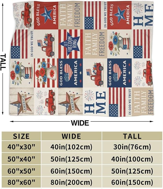 American Flag Blanket Patriotic Throw Blanket National Flag Soft Cozy Fleece Fuzzy Stuffed Plush Flannel Gifts for Girls Women Boys Kids Adults60 X80
