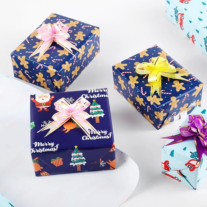 Miss DuiDui Gifts Christmas Wrapping Paper, 3 Rolls, 17 inch x 9.8 feet, Snowflake Trees Gift Design for Kids Boys Girls, Christmas, Party, Holiday