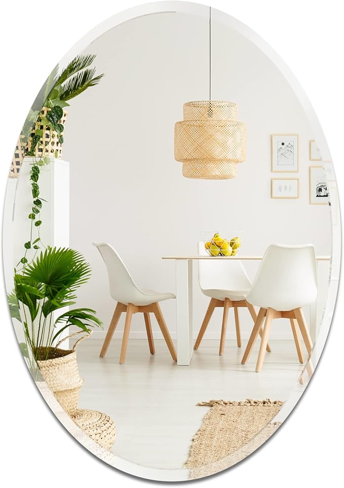 Frameless Oval Bathroom Mirror, 24x36 Inch Beveled Edge Vanity Wall Mirror for Over Sink, Modern Decorative Mirror for Bathroom, Bedroom, Entryway