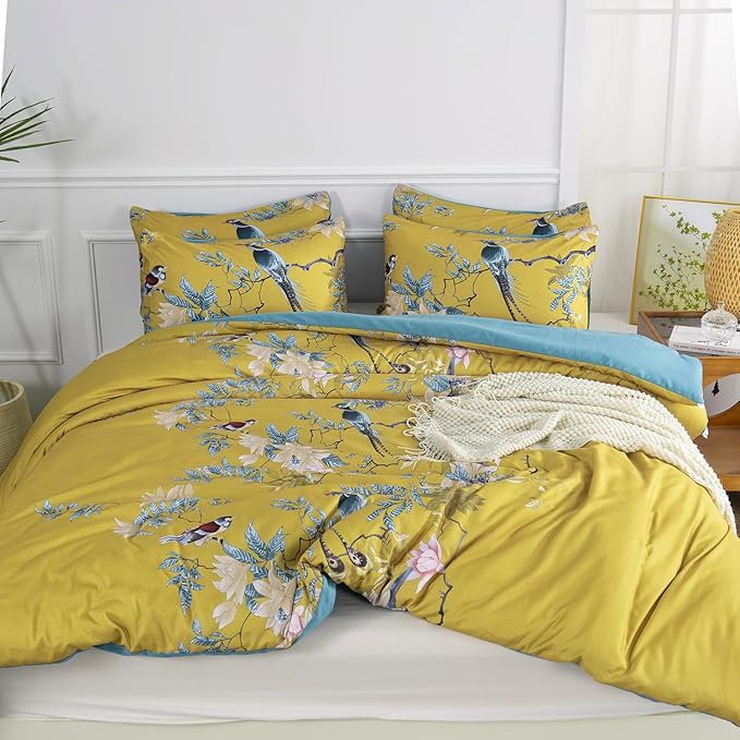 Comforter Set Twin Floral Birds 2 Pieces Soft 3D Bedding Comforter Tree Branches Flowers Print Botanical Comforter Set for All Seasons 1 Comforter and 1 Pillowcases (Birds, Twin)