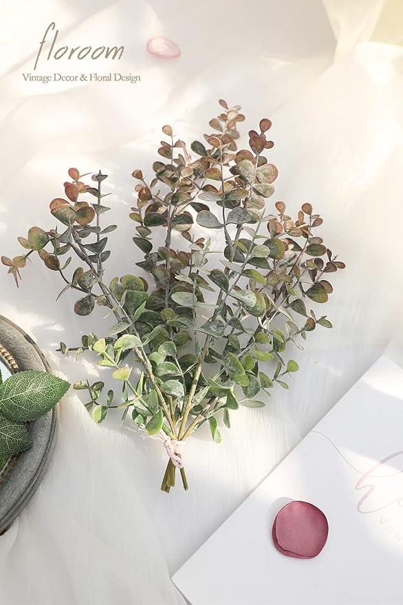 Floroom Artificial Spiral Eucalyptus Stems Faux Greenery Spray, 3pcs Best Filler Fake Plants for DIY Wedding Bouquet Table Centerpieces Floral Arrangement Home Decorations