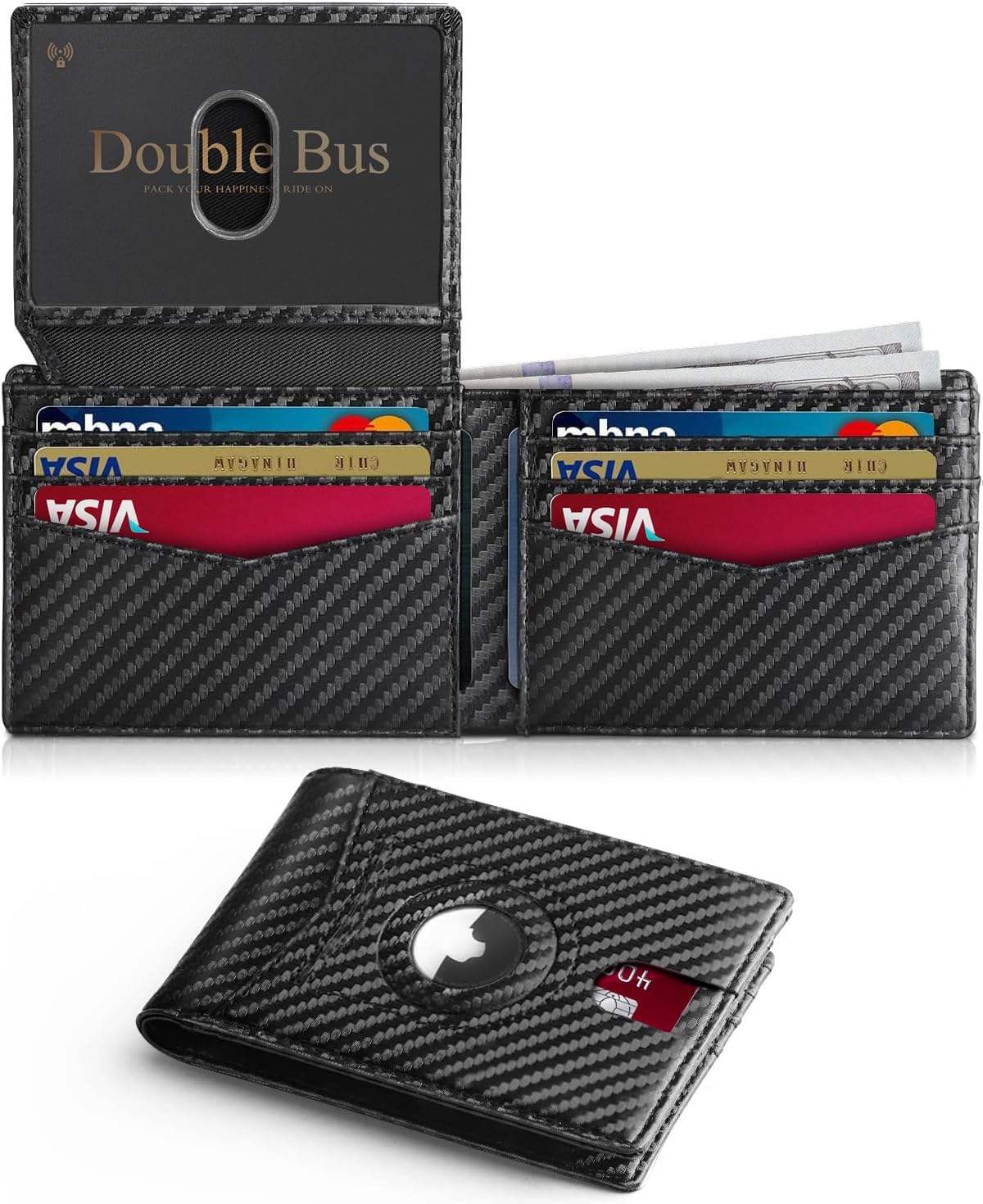 Skiennix Slim RFID Blocking Bifold Wallet - Carbon Fiber Minimalist Design | Compact Front Pocket Holder with 2 ID Windows & Cash Slot