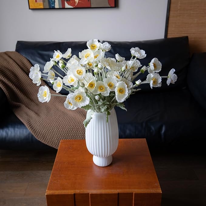 Artificial Flowers 6 Stems Poppy Silk Bouquet,for Wedding, Home, Party Decoration,Table Centerpiece Arrangement(White)