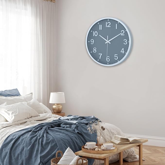 Wall Clocks Battery Operated 8 inch Modern Wall Clock,Silent Non Ticking Wall Clock for Living Room Bedroom Kitchen Office Classroom Decor (Gray White)