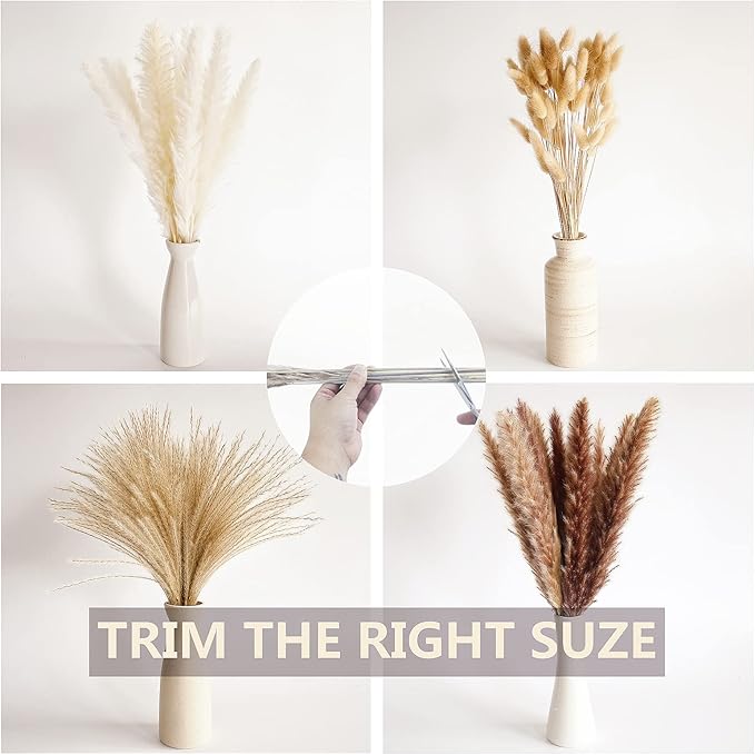 200 PCS Small Boho Pampas Grass, 17" Naturally Dried Pompas, Pampas Grass Decor for Wedding , Boho Party Decorations, Table Decor（Brown and White）