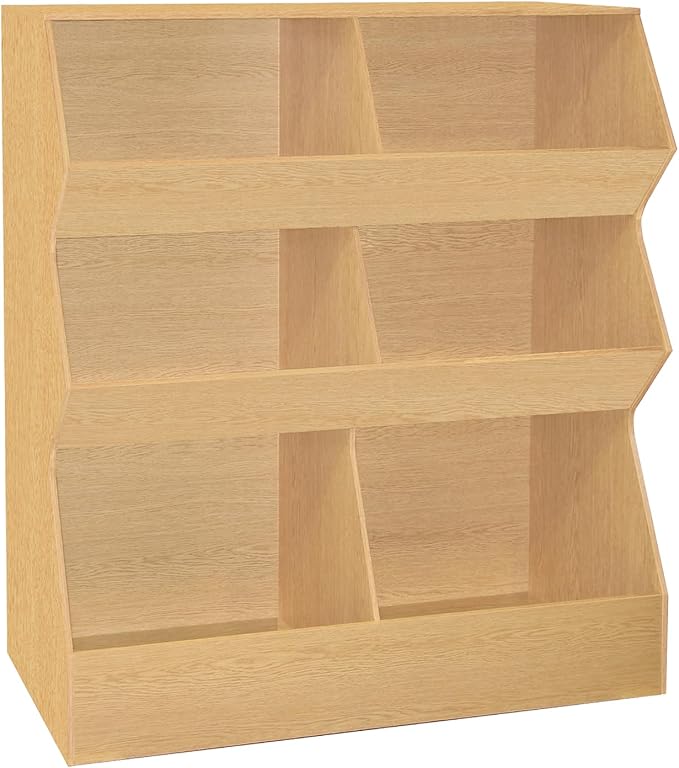 DINZI LVJ Toy Storage Organizer, Kids Bookshelf, Wooden Toy Storage Cabinet, 6 Cubby Children Bookcase, 35.4" L Toddler Book Shelf for Playroom, Living Room, Nursery, Hallway, School, Natural