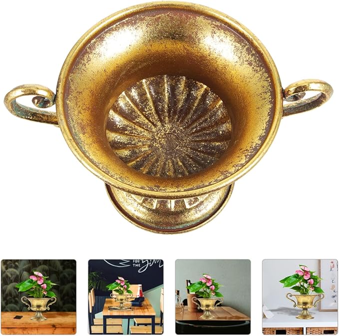 BESTOYARD 9.25 X 6.29 Inch Retro Metal Flower Pot - Golden Iron Vase, Distressed Metal Flowerpot for Home Decor, Aesthetic Garden Flower Vase, Rustic Farmhouse Iron Art Planter