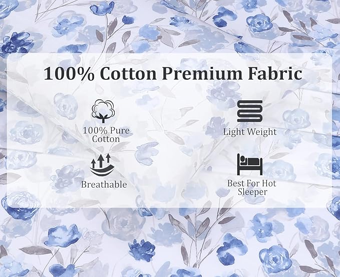 RUVANTI 100% Cotton Twin Sheets Set, 3 Pieces, Soft & Breathable Percale Weave Bedding, Deep Pocket 16", Hotel Standard, Crisp Cool Feel, Durable, Perfect Floral Bed Sheet, Monotones