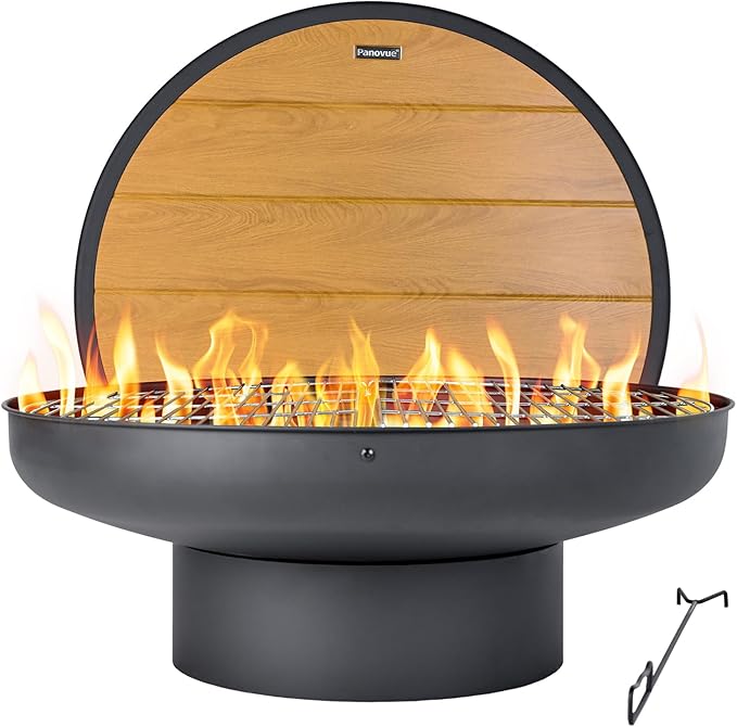 Panovue 32in Fire Pit Table with Lid,Heavy Duty and Deep Fire Bowl,Outdoor Wood Burning BBQ Grill Firepit Bowl with Cover Lid, Fire Pit for Outside Table for Backyard Bonfire Patio Picnic