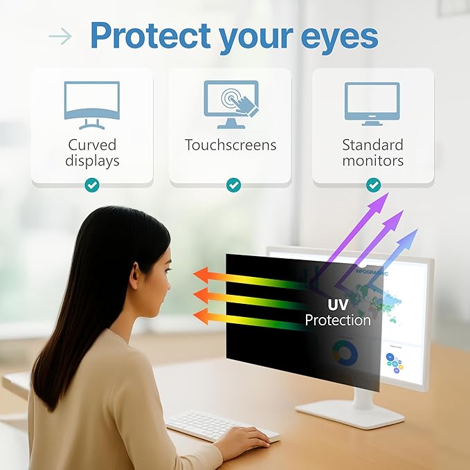VINTEZ 27 Inch 16:9 Privacy Screen for Computer Monitor and Laptop - Anti Glare Protector Film Blue Light Filter Eye Protection - Computer Screen Privacy Shield, [1 Pack]