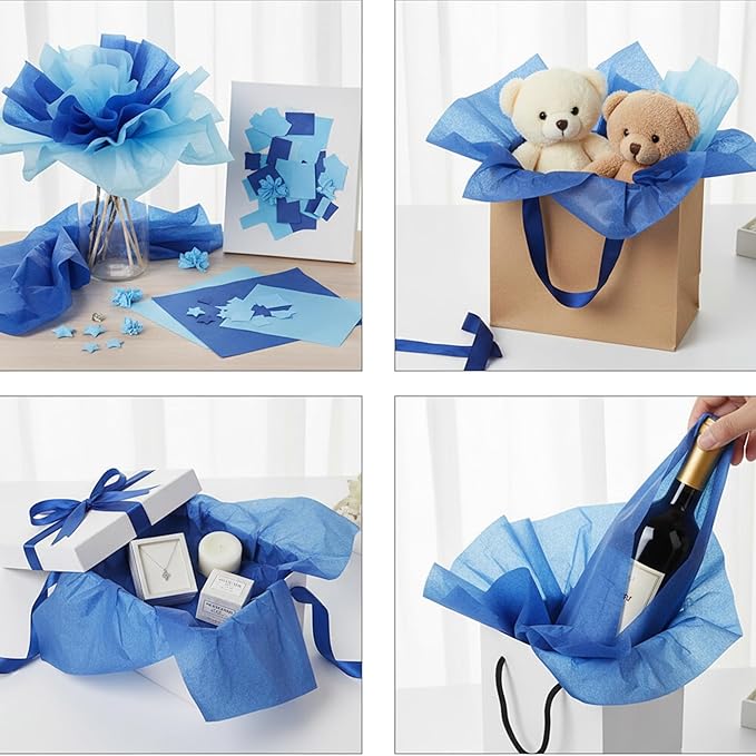 Qilery 500 Sheets Blue Tissue Paper Bulk for Gift Bags 15 x 20 Inch Acid Free Packaging and Wrapping Paper Sheets for Winter Hanukkah Decoration DIY Crafts, Bouquet, Wedding Birthday Party, Packing