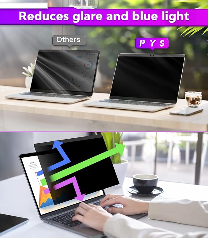 PYS macbook air 13 inch privacy screen Compatible with MacBook Air 13.3'(Released in 2018-2021: A1932,A2179,A2337)-Anti Glare，Webcam Cover Slider，Provide Privacy, Ultra Slim，Easy On