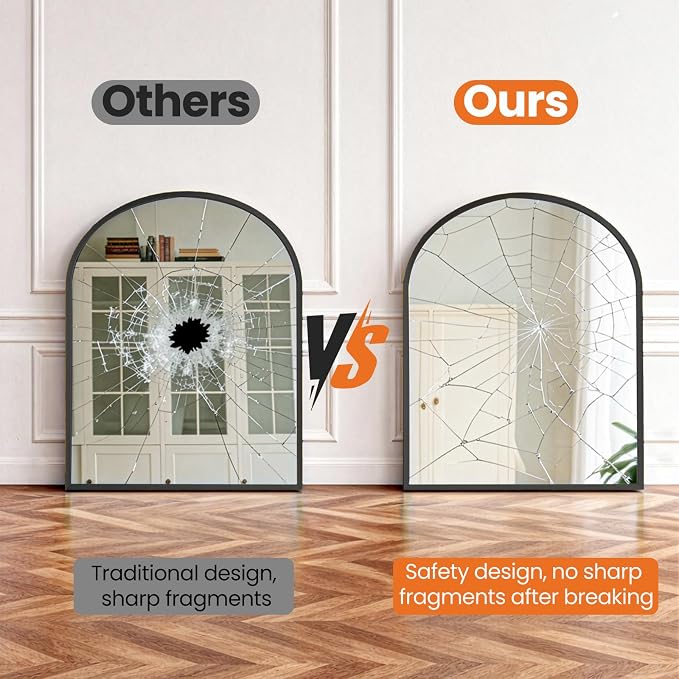 NEWBULIG 32X30 Inch Arched Bathroom Mirror for Wall, Vanity Bathroom Mirrors for Over Sink Tempered Glass, Anti-Rust Arched Metal Framed, Hangs Horizontally or Vertically, Farmhouse Home Decor, Black