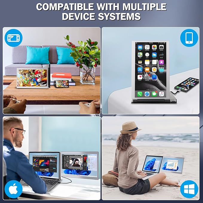 CopGain 12'' Portable Monitor for Laptop Screen Extender for 14.2'' MacBook, Designed for MacBook Screen Extender FHD 1080P IPS Display Plug and Play P1M