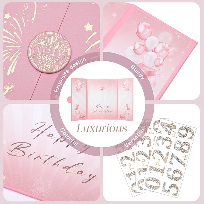 Pink Gold Birthday Party Decorations,18" x 12" Creative Birthday Decorations Guest Sign in Book Alternative, for Men and Women of All Ages, Happy Birthday Party Supplies