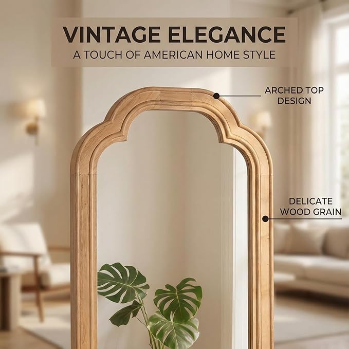 Wood Bathroom Mirror for Wall, 24 x 16 Inch Decorative Wall Mirror with Rustic Wooden Frame for Living Room, Vanity, Bedroom, Entryway, Farmhouse