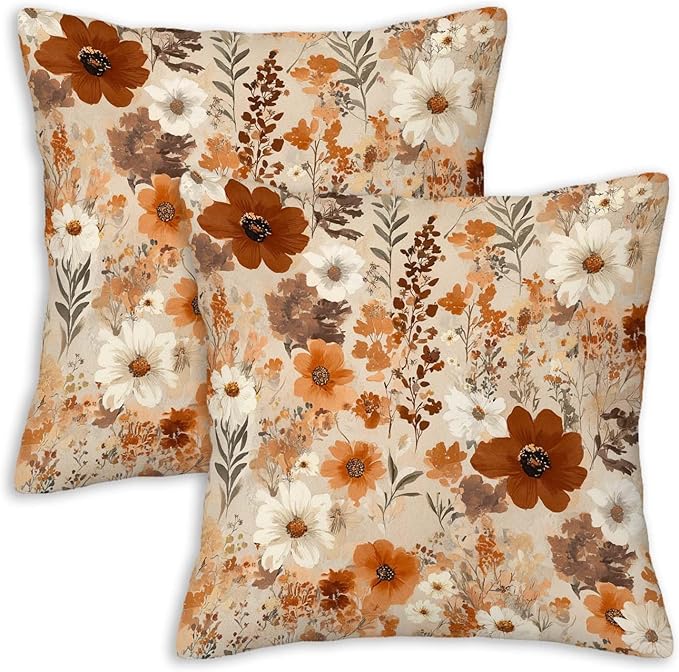 Vintage Floral Throw Pillow Covers 18x18 Set of 2 | Retro Flower Pillow Cases for Couch and Bed Room | Farmhouse Cushion Cases for Home Decor