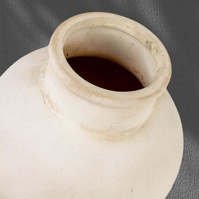 Ceramic Rustic Farmhouse Vase | 6 Inch Pottery Decorative Flower for Home Decor | Boho Vase | Terracotta for Table, Living Room, Bathroom Decoration, Shelf Decor, Mantel, White