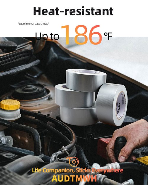 AUDTMWH Heavy Duty Duct Tape - Waterproof, Temperature Resistant, 1.88 in x 90 ft, Silver, No Residue