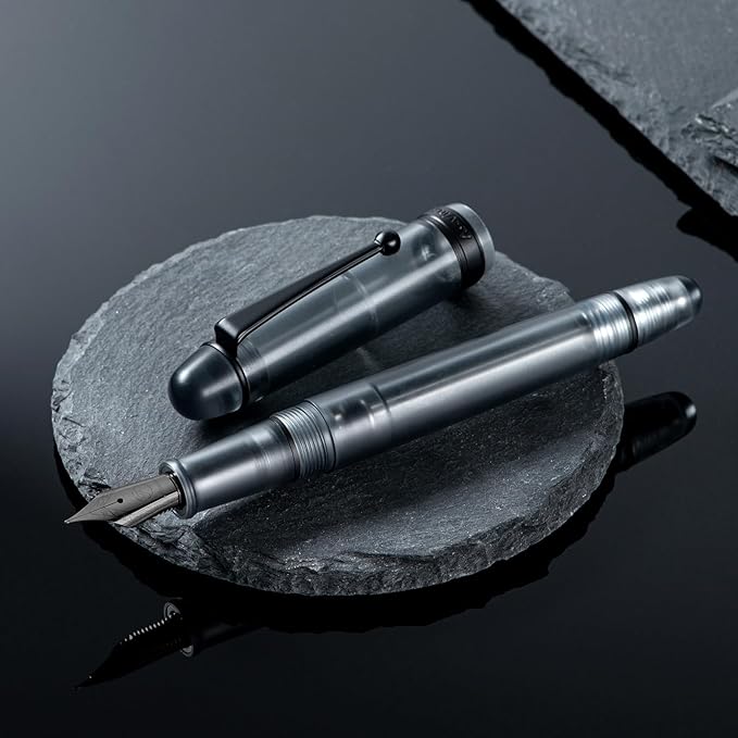 Asvine V126 Vacuum Filling Fountain Pen, Matte Black Acrylic Medium Nib, Large-Capacity Pen with Gift Case